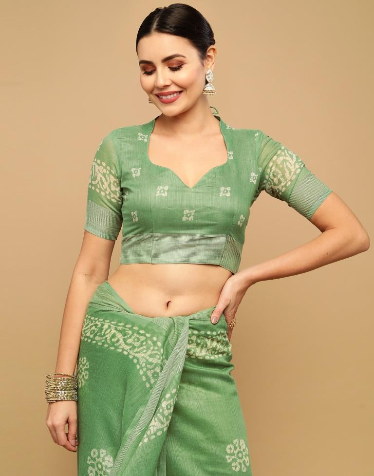 Light Green And Cream Cotton Saree | Leemboodi