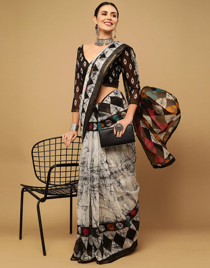 White And Grey Cotton Saree | Sudathi