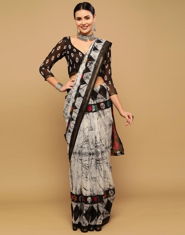 White And Grey Cotton Saree | Sudathi