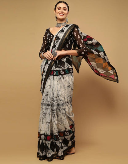 White And Grey Cotton Saree | Sudathi