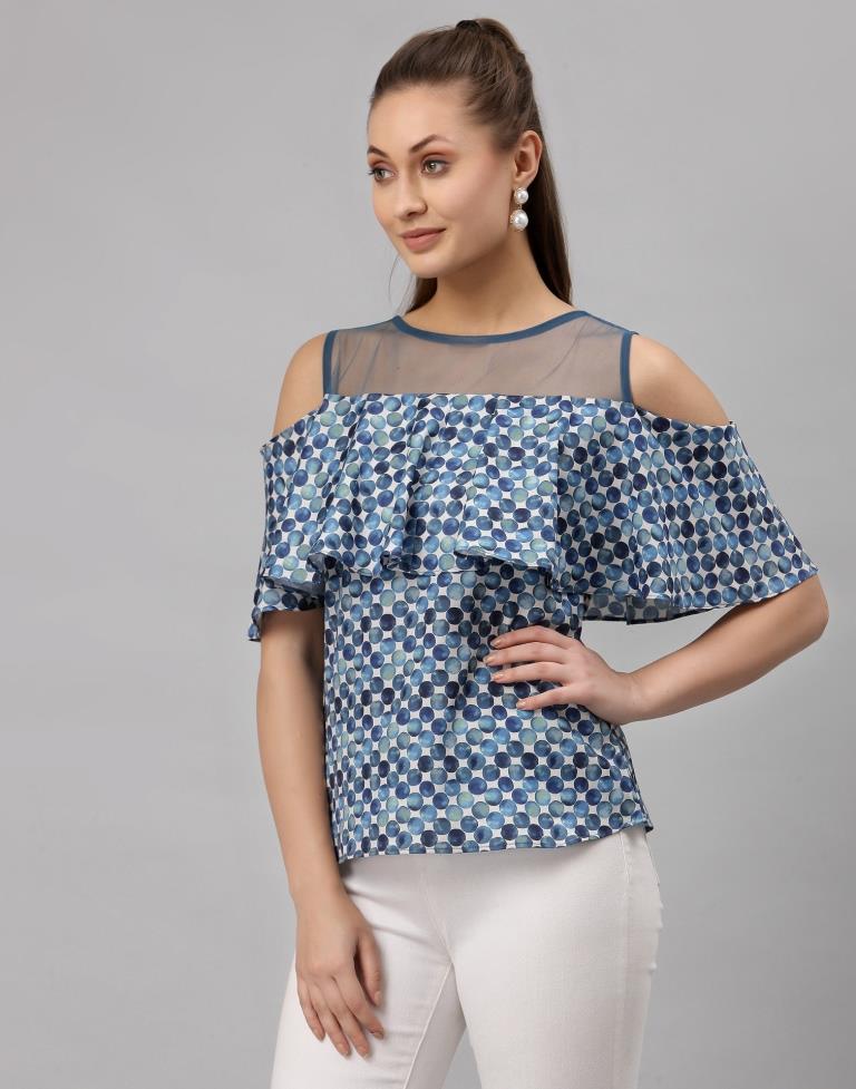 Blue Colored Crepe Digital Printed Top | Sudathi