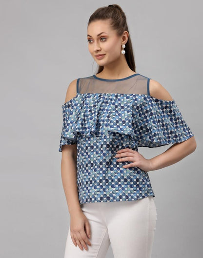 Blue Colored Crepe Digital Printed Top | Sudathi