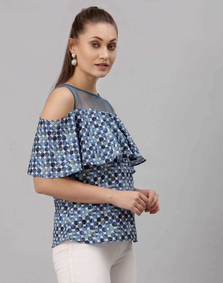 Blue Colored Crepe Digital Printed Top | Sudathi