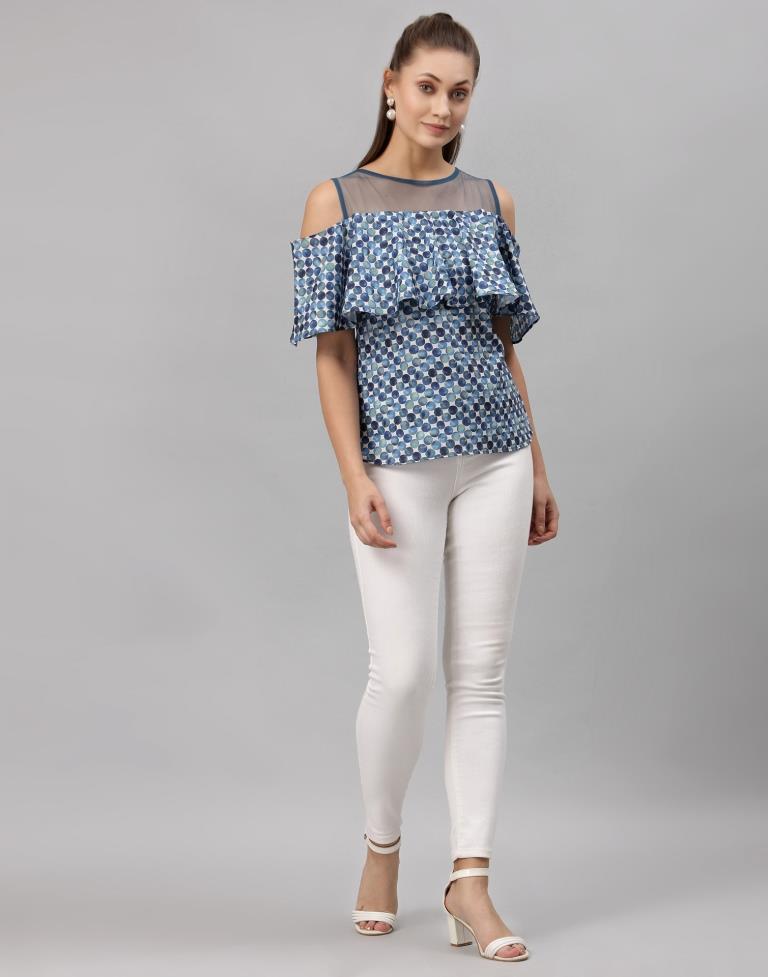 Blue Colored Crepe Digital Printed Top | Sudathi