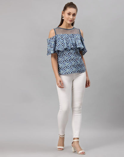 Blue Colored Crepe Digital Printed Top | Sudathi