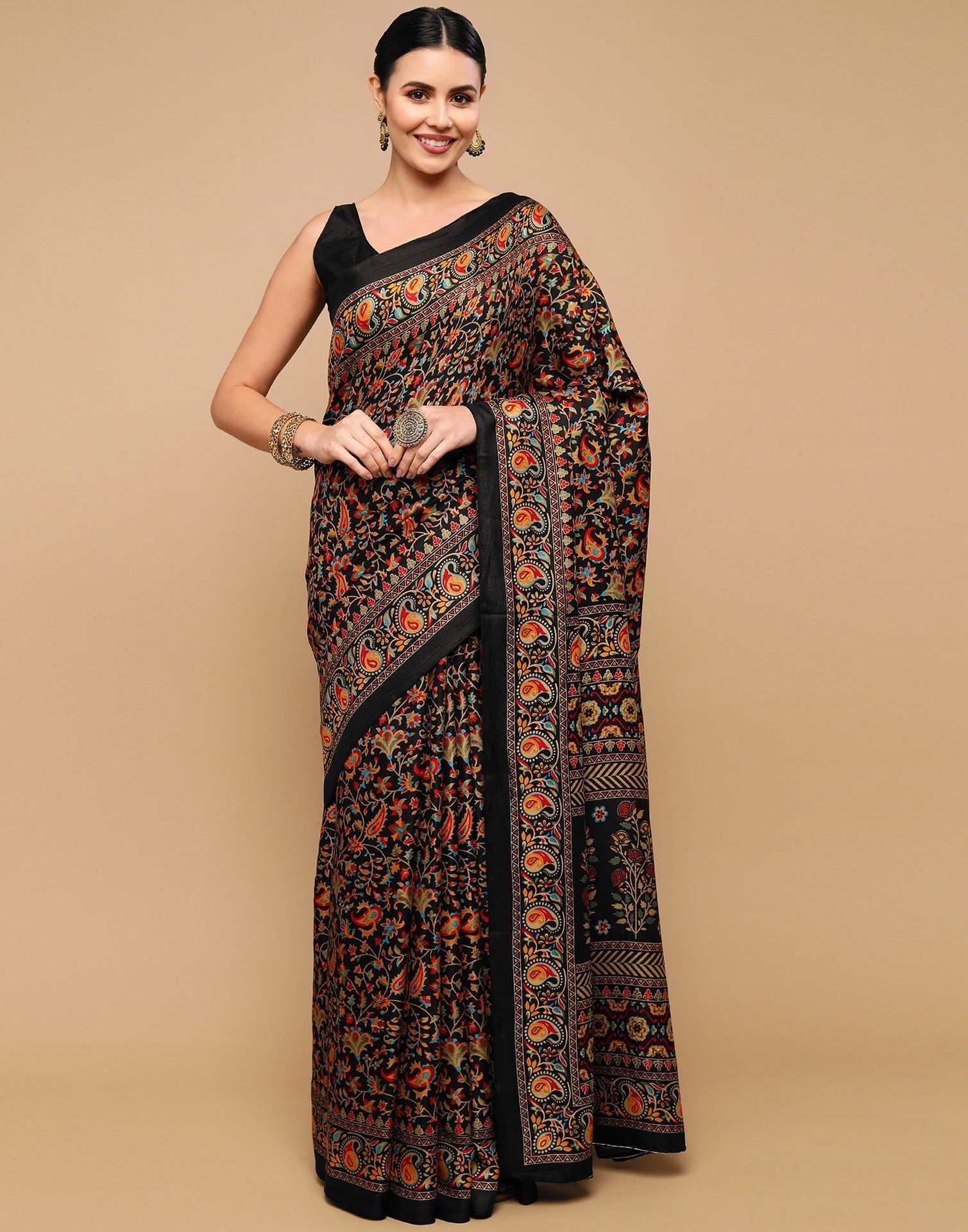 Black Printed Organza Saree | Leemboodi