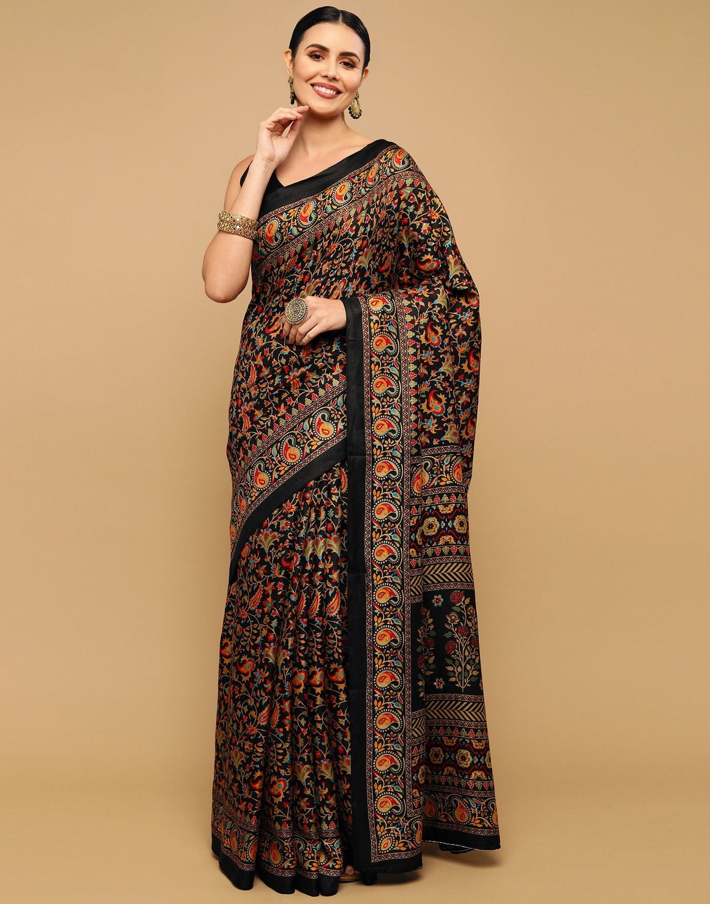 Black Printed Organza Saree | Leemboodi