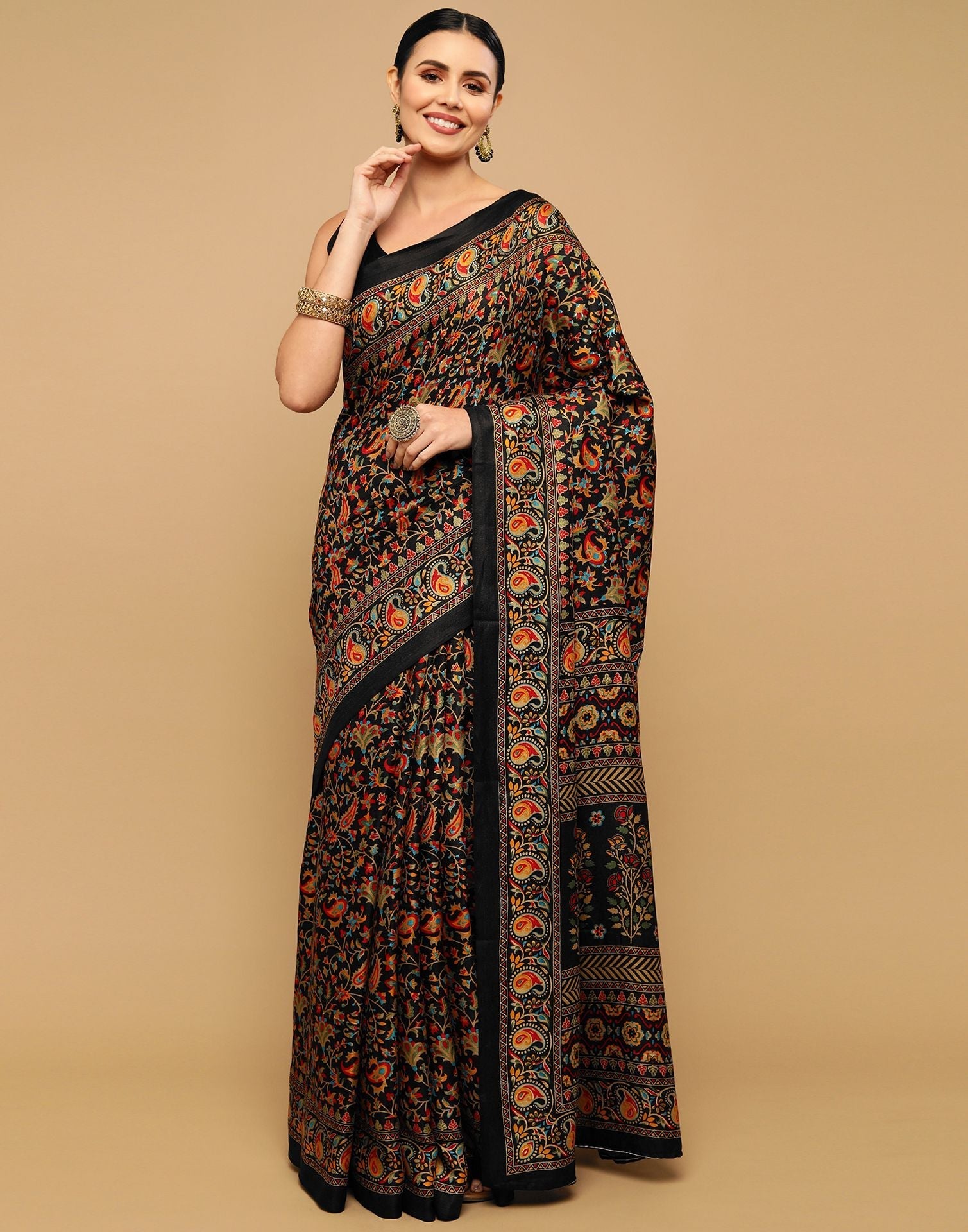 Black Printed Organza Saree | Leemboodi