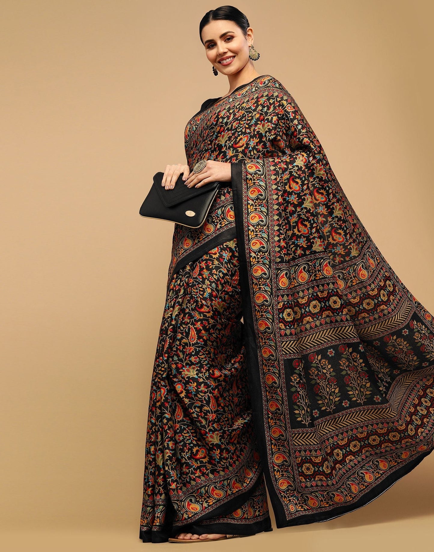 Black Printed Organza Saree | Leemboodi
