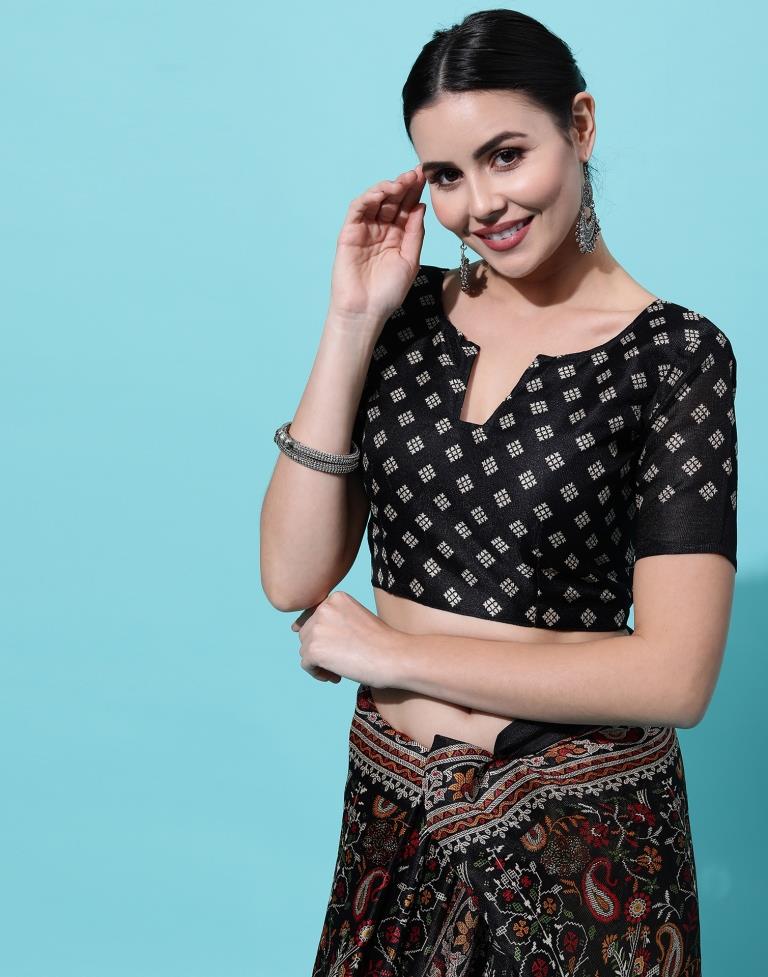 Black Printed Polyester Saree