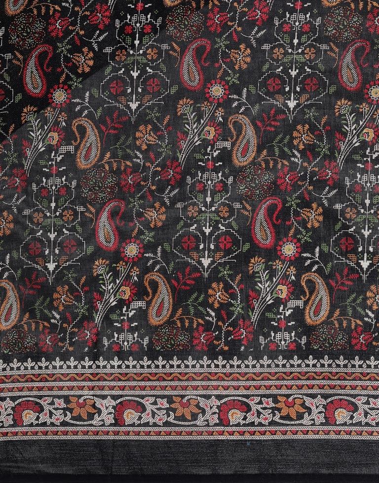 Black Printed Polyester Saree