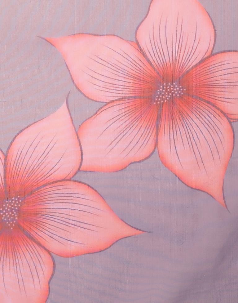 Grey And Light Pink Printed Organza Saree | Sudathi