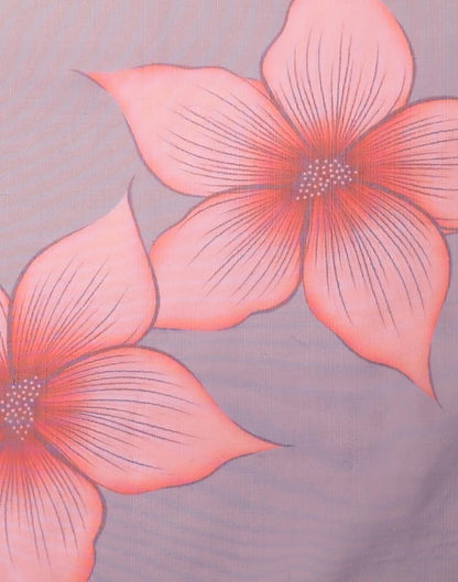 Grey And Light Pink Printed Organza Saree | Sudathi