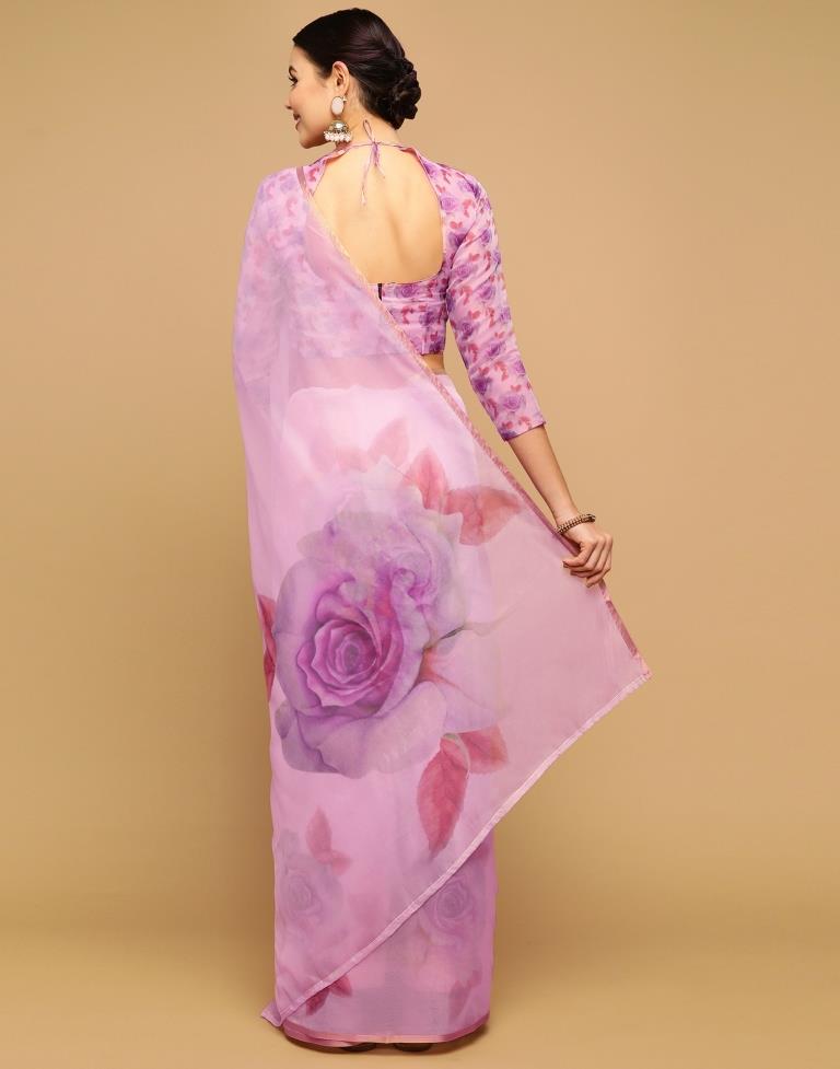 Light Pink Printed Organza Saree | Sudathi