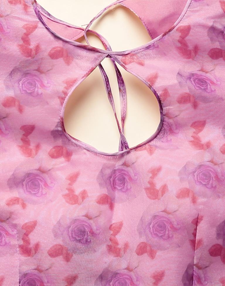 Light Pink Printed Organza Saree | Sudathi