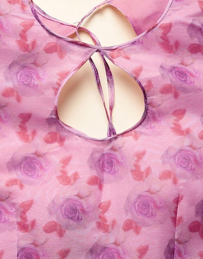 Light Pink Printed Organza Saree | Sudathi