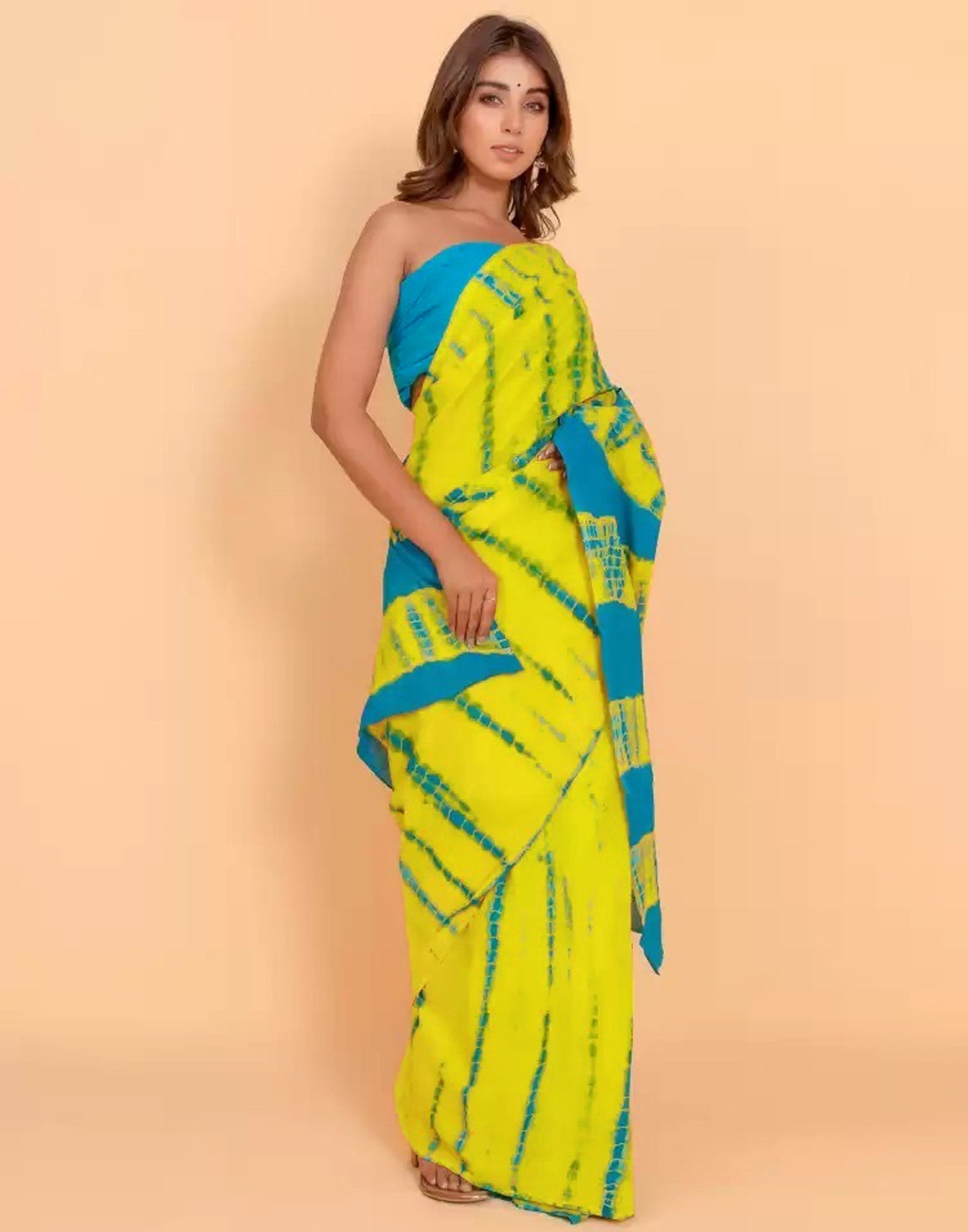 Yellow And Blue Tie And Dye Saree | Sudathi