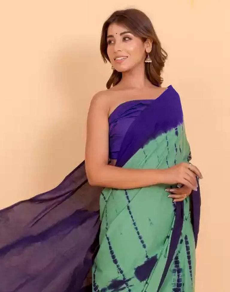 Dusty Green and Navy Blue Tie And Dye Saree | Sudathi