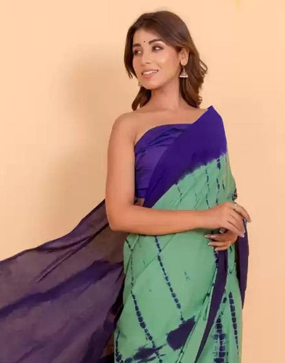 Dusty Green and Navy Blue Tie And Dye Saree | Sudathi