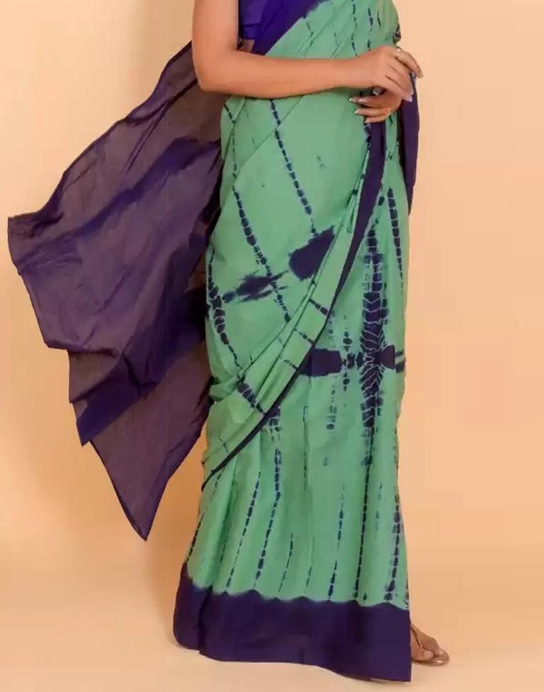 Dusty Green and Navy Blue Tie And Dye Saree | Sudathi