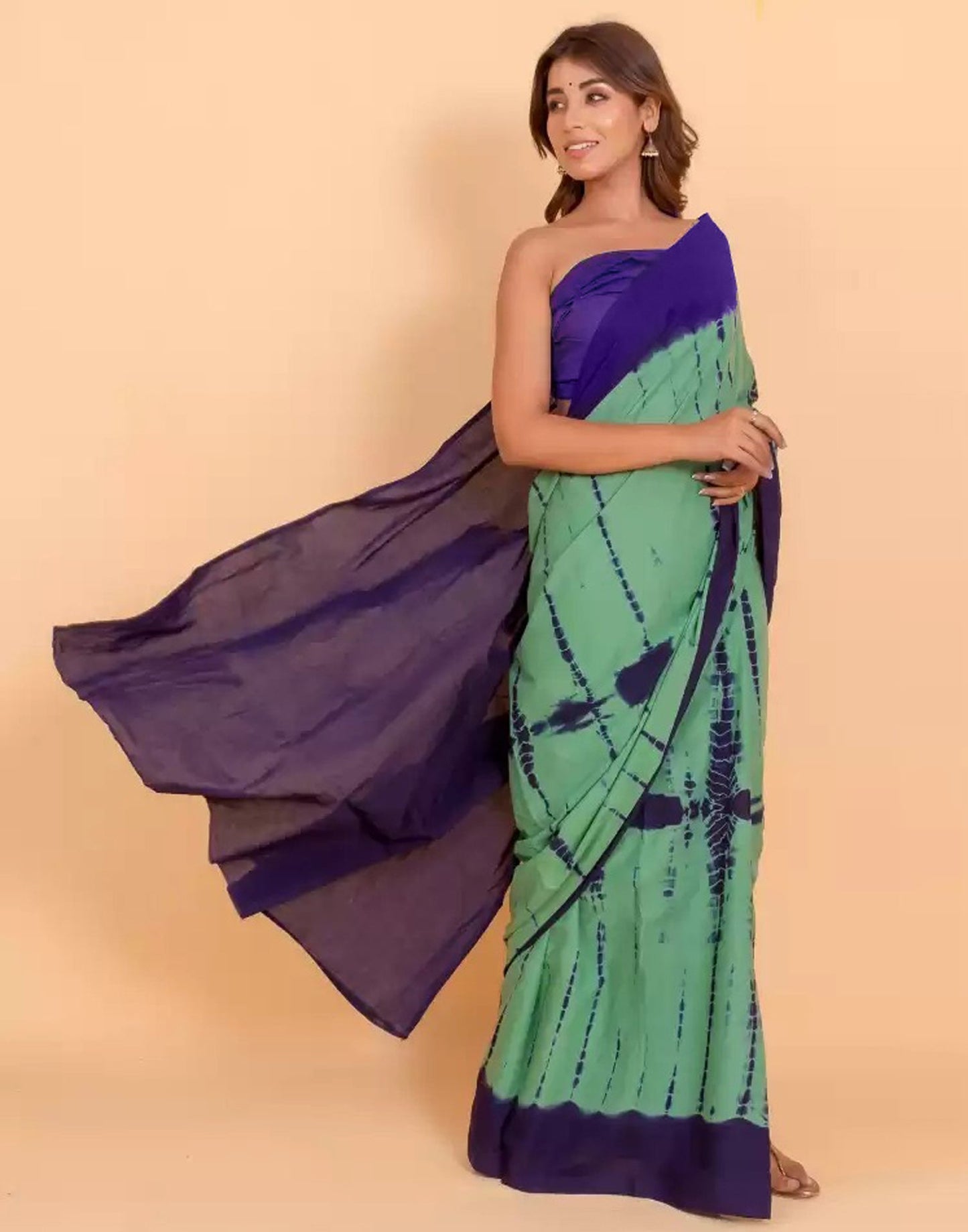 Dusty Green and Navy Blue Tie And Dye Saree | Sudathi