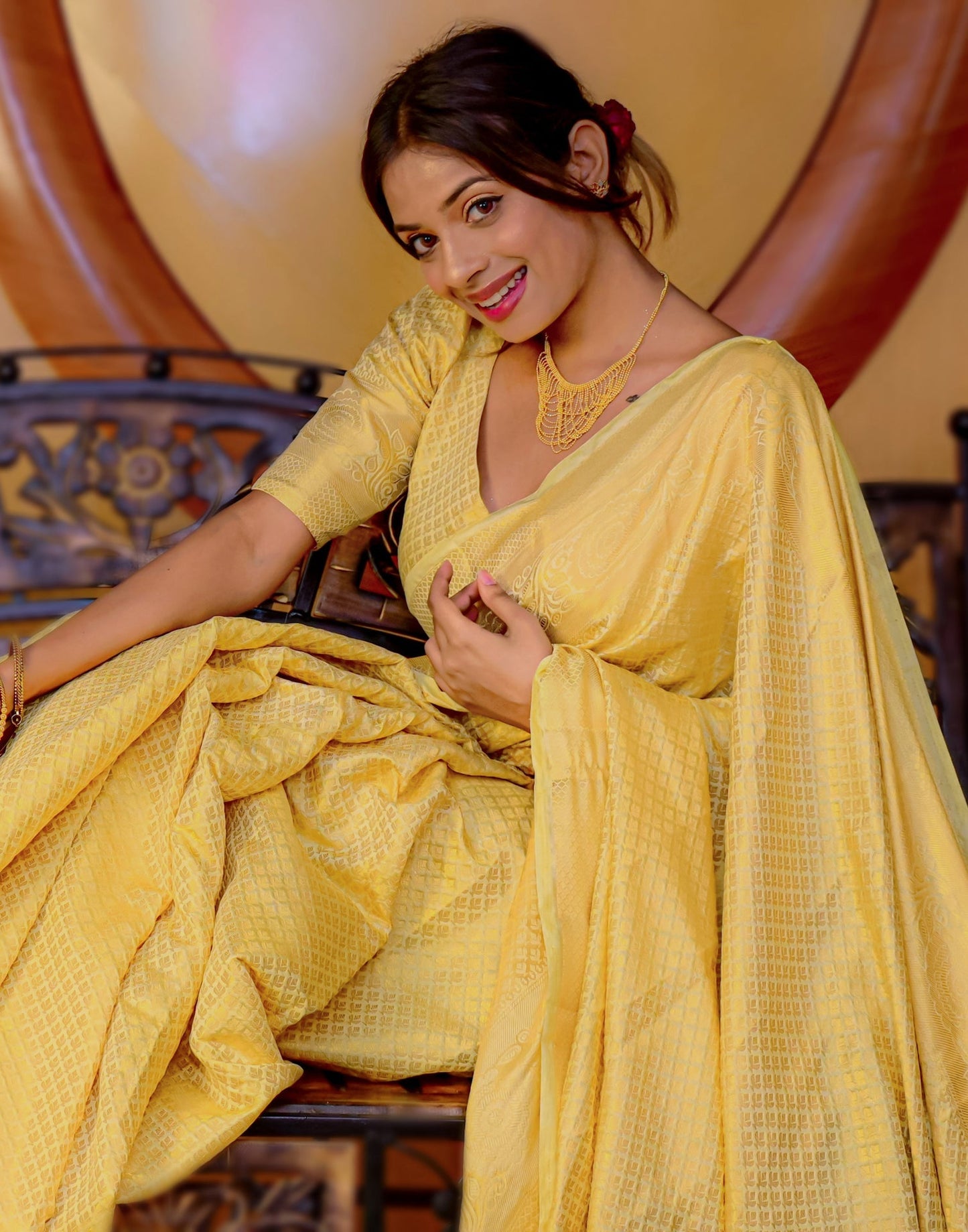 Golden Art Silk Jacquard Saree | Leemboodi