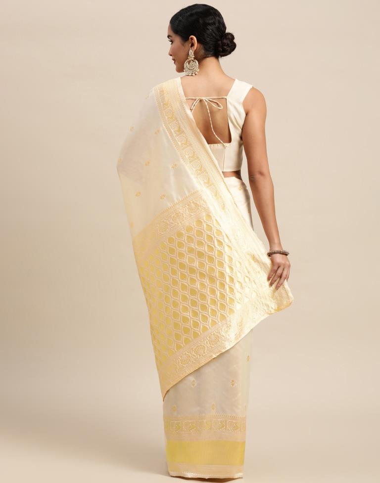 Cream Banarasi Silk Saree | Leemboodi