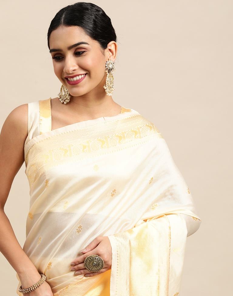 Cream Banarasi Silk Saree | Leemboodi