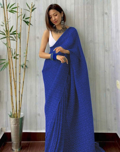 Royal Blue Bandhani Georgette Saree