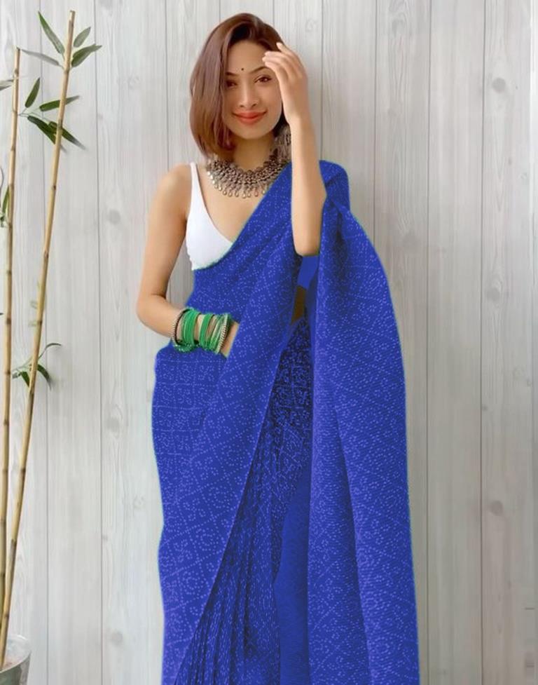 Royal Blue Bandhani Georgette Saree