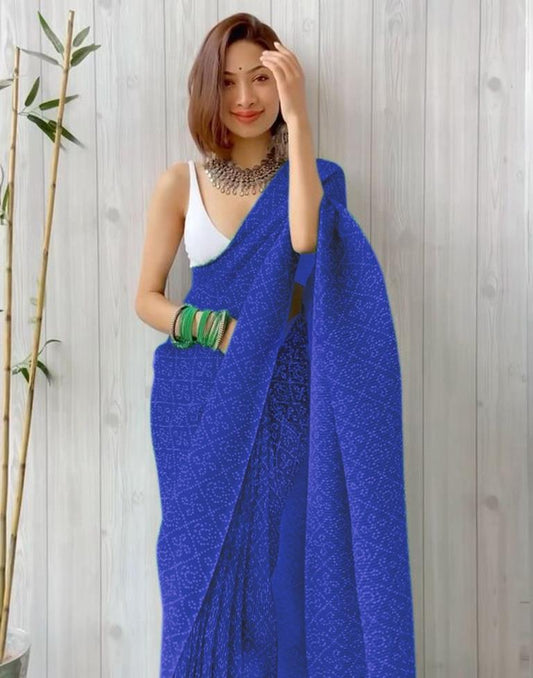 Royal Blue Bandhani Georgette Saree