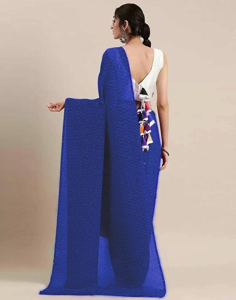 Royal Blue Bandhani Georgette Saree