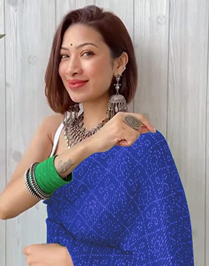 Royal Blue Bandhani Georgette Saree