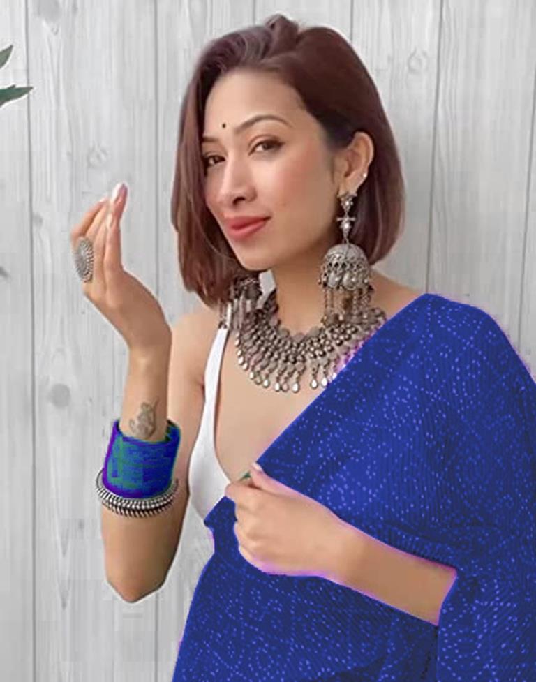 Royal Blue Bandhani Georgette Saree