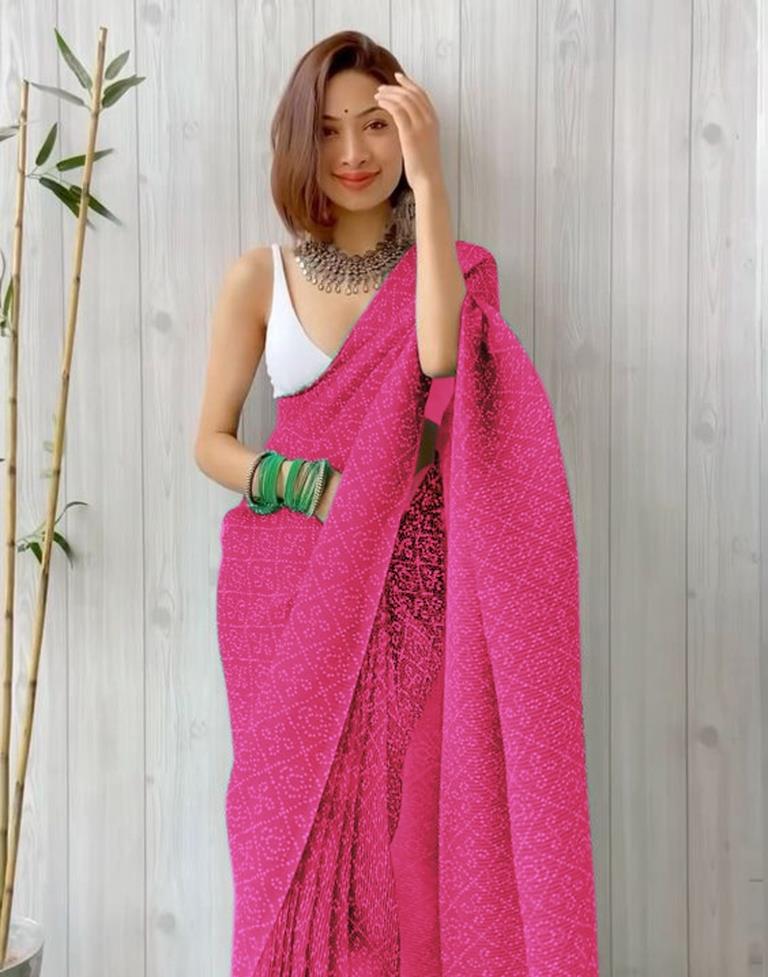 Pink Bandhani Georgette Saree