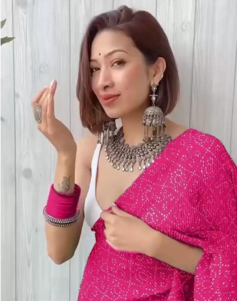 Pink Bandhani Georgette Saree