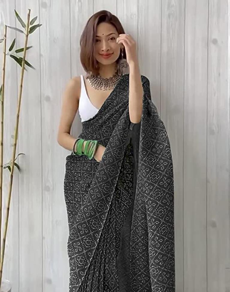 Black Bandhani Pleated Saree | Leemboodi