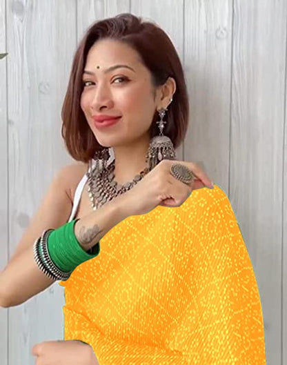 Yellow Bandhani Pleated Saree | Sudathi