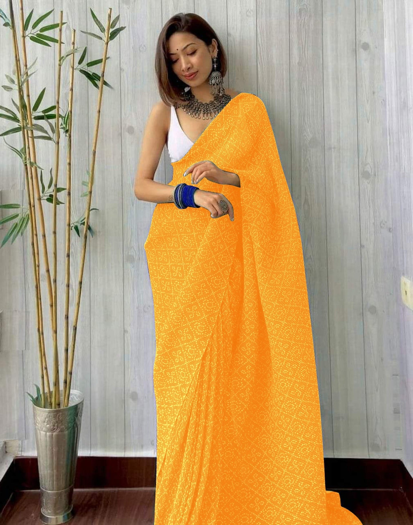 Yellow Bandhani Pleated Saree | Sudathi