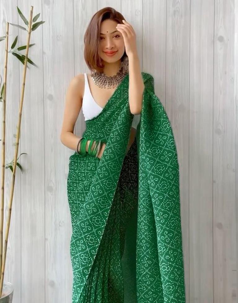 Green Bandhani Pleated Saree | Sudathi