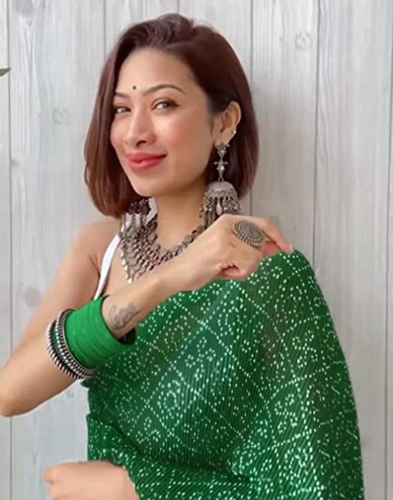 Green Bandhani Pleated Saree | Sudathi