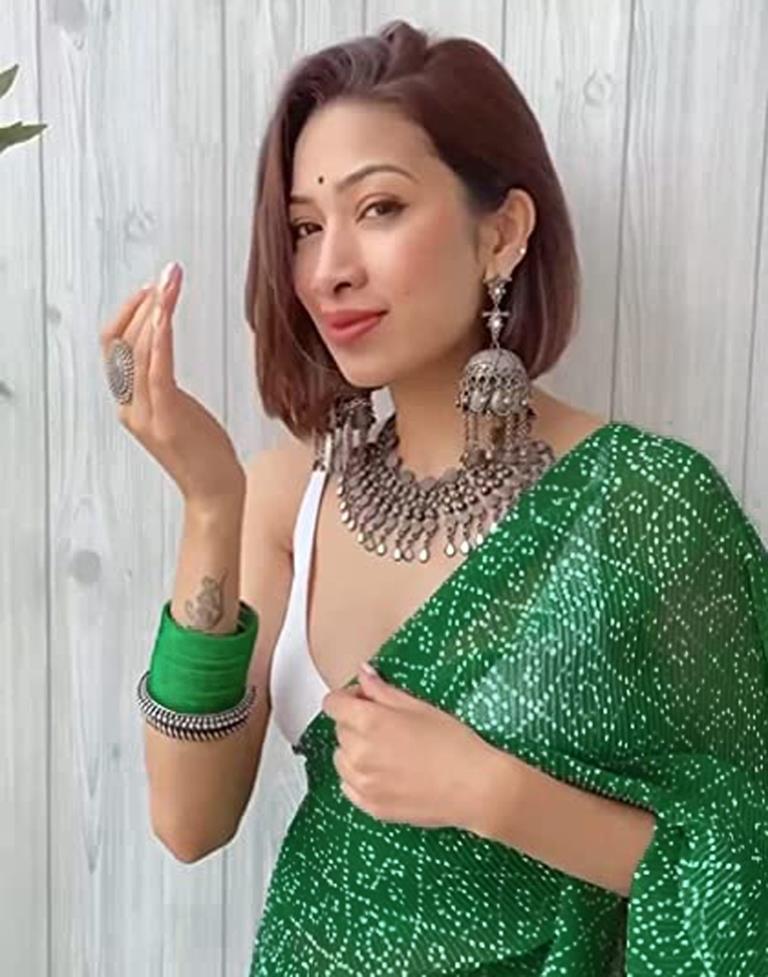 Green Bandhani Pleated Saree | Sudathi