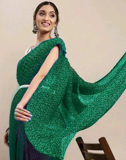 Green Bandhani Pleated Saree | Sudathi