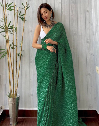 Green Bandhani Pleated Saree | Sudathi