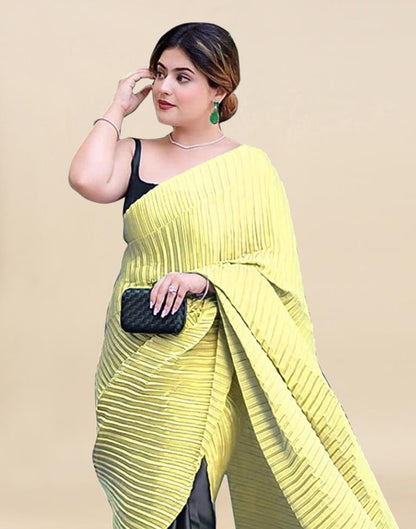 Light Yellow Plain Silk Saree
