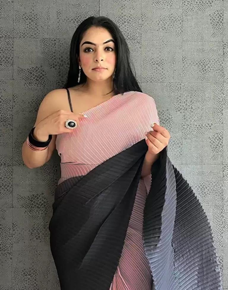 Light Pink And Black Pleated Saree | Leemboodi