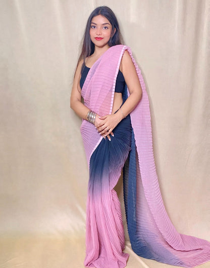 Light Pink And Black Pleated Saree | Leemboodi