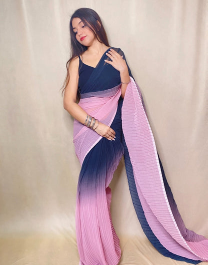 Light Pink And Black Pleated Saree | Leemboodi