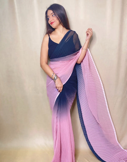 Light Pink And Black Pleated Saree | Leemboodi