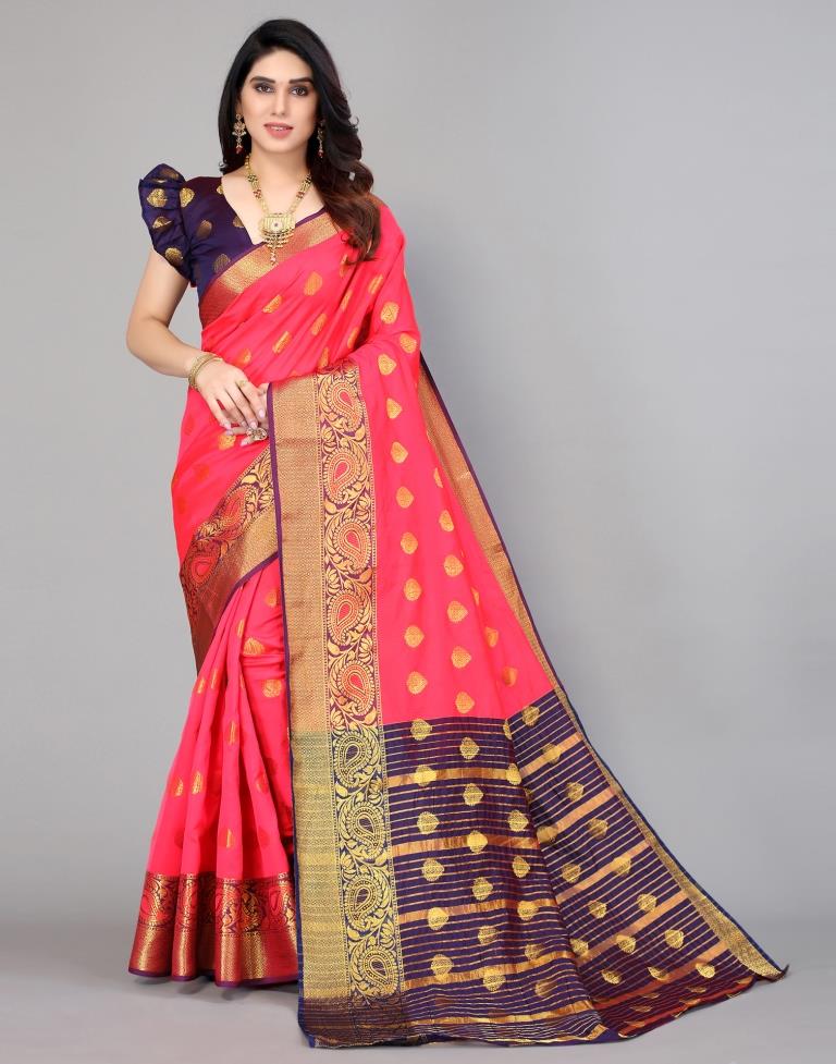 Coral Pink Banarasi Silk Banarasi Saree | Leemboodi